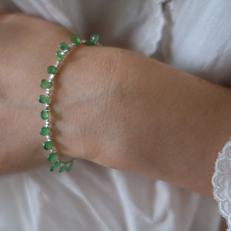 MoJone Handmade Original Emerald Sterling Silver Bracelt,Energy Stone,Perfect Gift for Woman