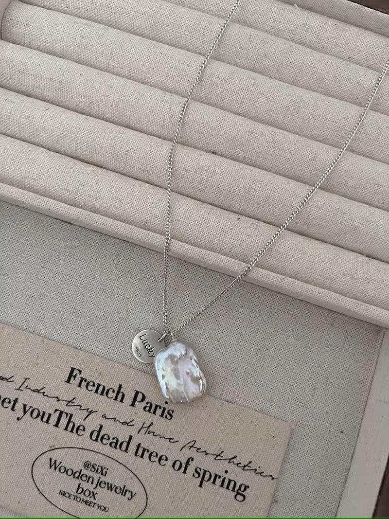 925 Sterling Silver Baroque Freshwater Grey Pearl Necklace, Women's Exquisite Neck Adornment