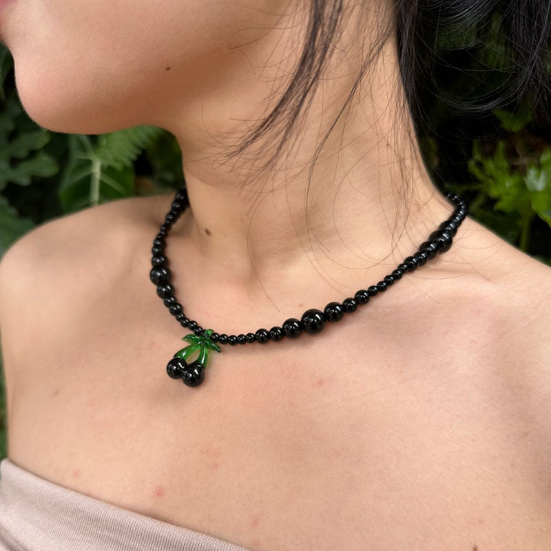 Black Agate Beads Necklace Cherry pendant for Women Jewelry