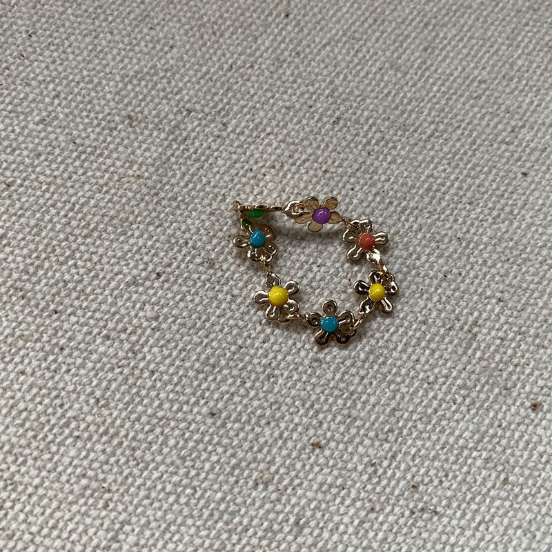 Colorful Flower Rings,Dainty Daisy Ring,Flowers Stacking Rings,Personality Flower Chain Ring for Women Valentine's/Promise Rings Gift Jewelry