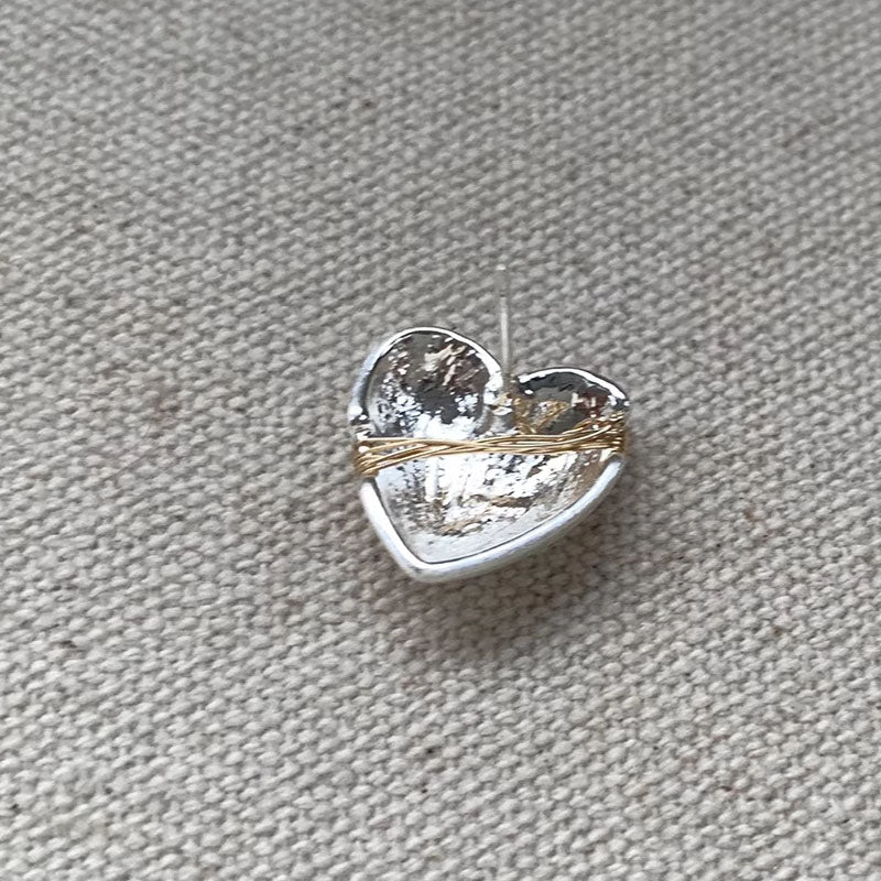 Retro Silvery Love Heart Shaped Stud Earrings Normcore Style,Wire Wound Earrings,Women Fashion Girl Bridal Jewelry