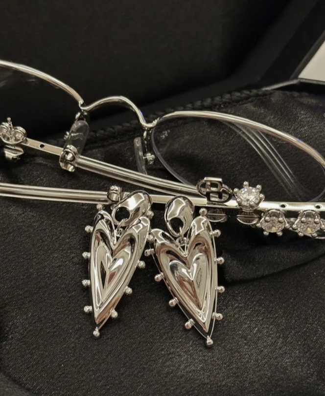 Cyber Punk Vintage Chunky Silver Heart Earrings, Trendy Jewelry, Y2KAccessories, Perfect Unique Handmade Gift