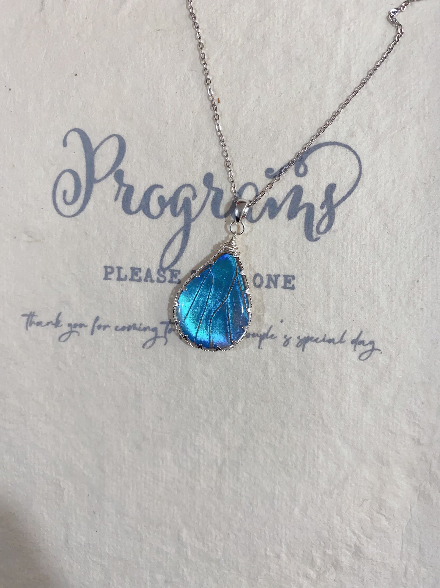 Handcrafted Sapphire Butterfly Wing Pendant,  Blue Waterdrop Choker Necklace