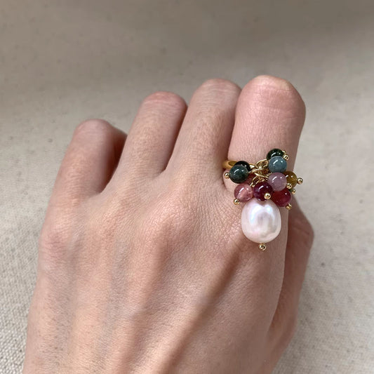 Vintage Pearl Ring for Women Cluster Rings Stacking Promise Pearl Rings Adjustable Open Pearl Finger Ring Trendy Personality Pearl Statement Jewelry for Women