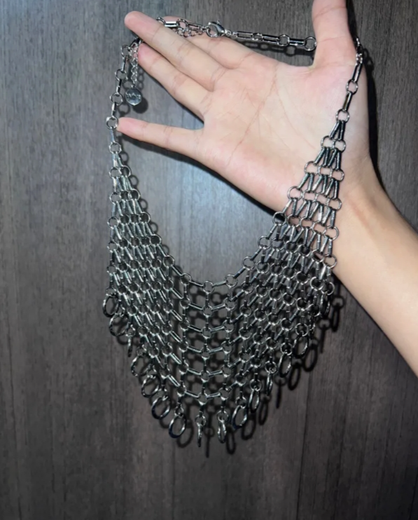 Cyber Punk Niche Chunky Vintage Metallic Fashion Necklace, Playful Accessory for Men and Women
