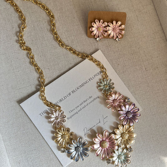 Retro Daisy Alloy Necklace Earrings Jewelry Set for Women