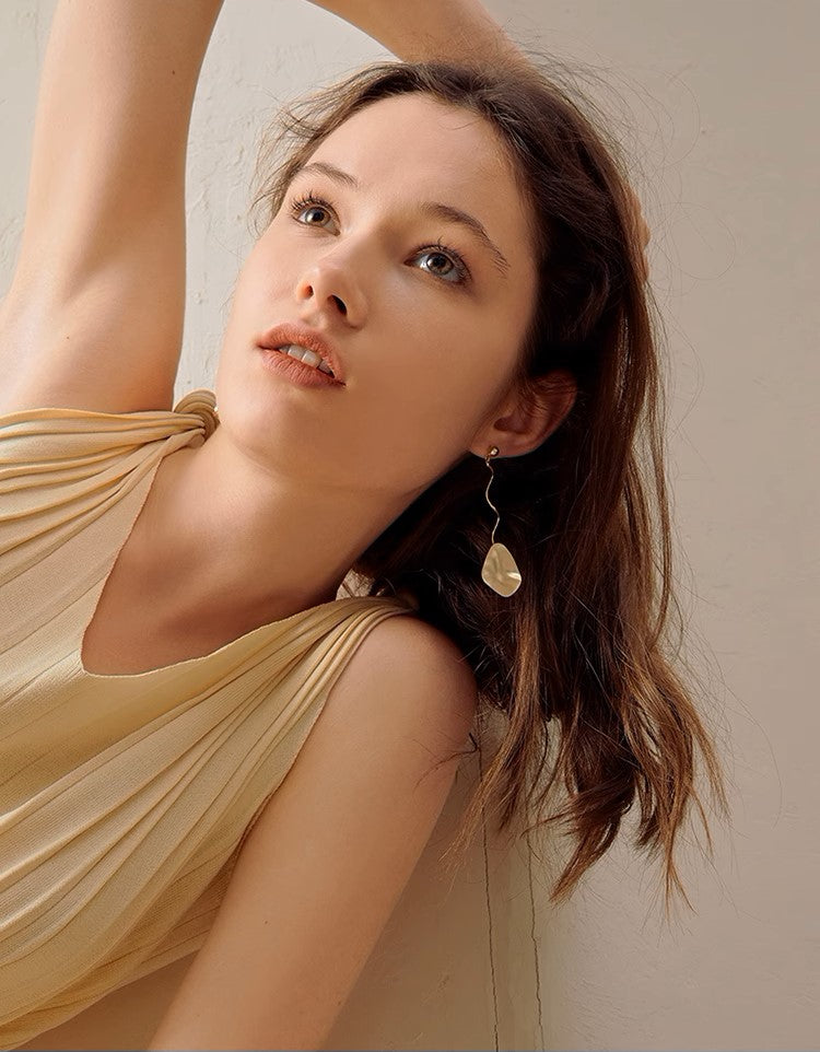 Golden Vintage Asymmetrical Matte Metal Stud Earrings for Women and Girls, Drop Style