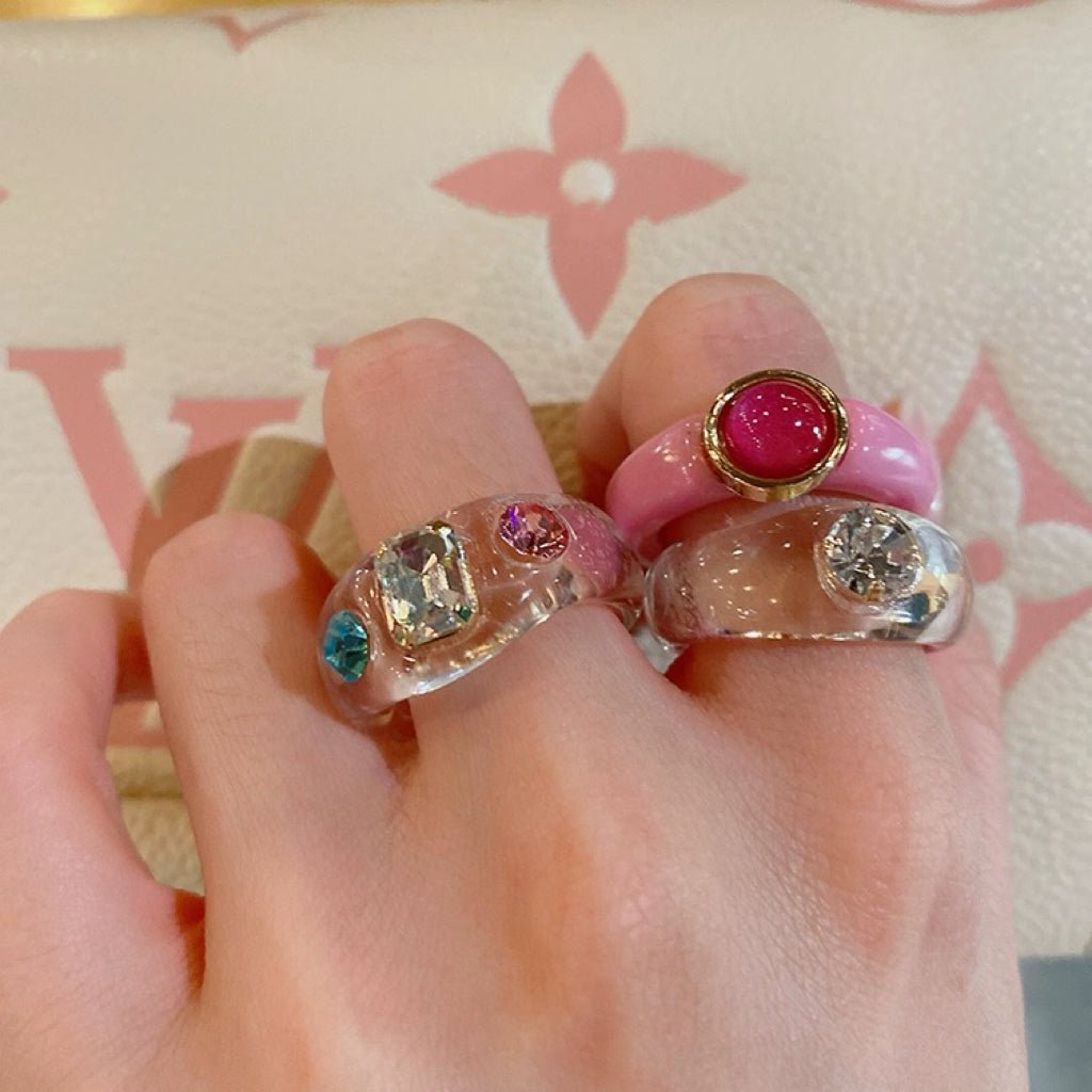 Crystal Stylish Stacking Rings, Transparent Colored Acrylic Jelly Ring, for Women and Girls