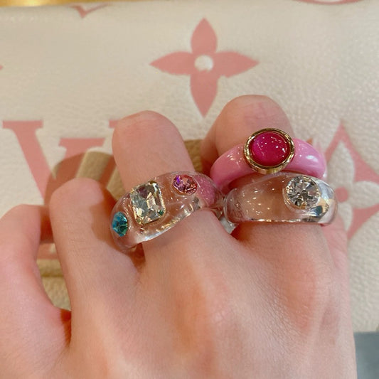 Crystal Stylish Stacking Rings, Transparent Colored Acrylic Jelly Ring, for Women and Girls