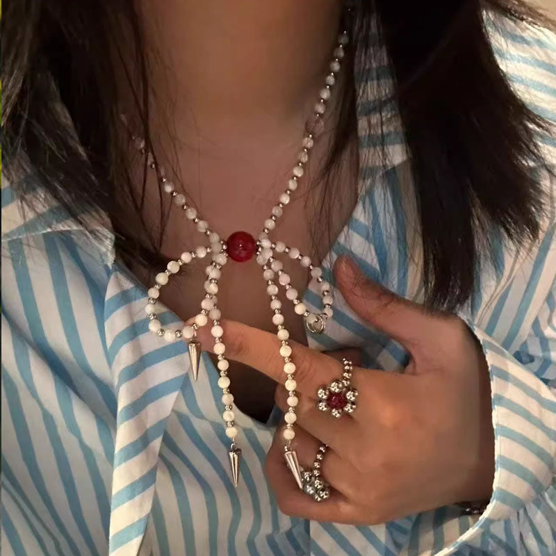 Pearl Bow Choker Necklace Vintage White Pearl Beaded Necklace Jewellery for Women