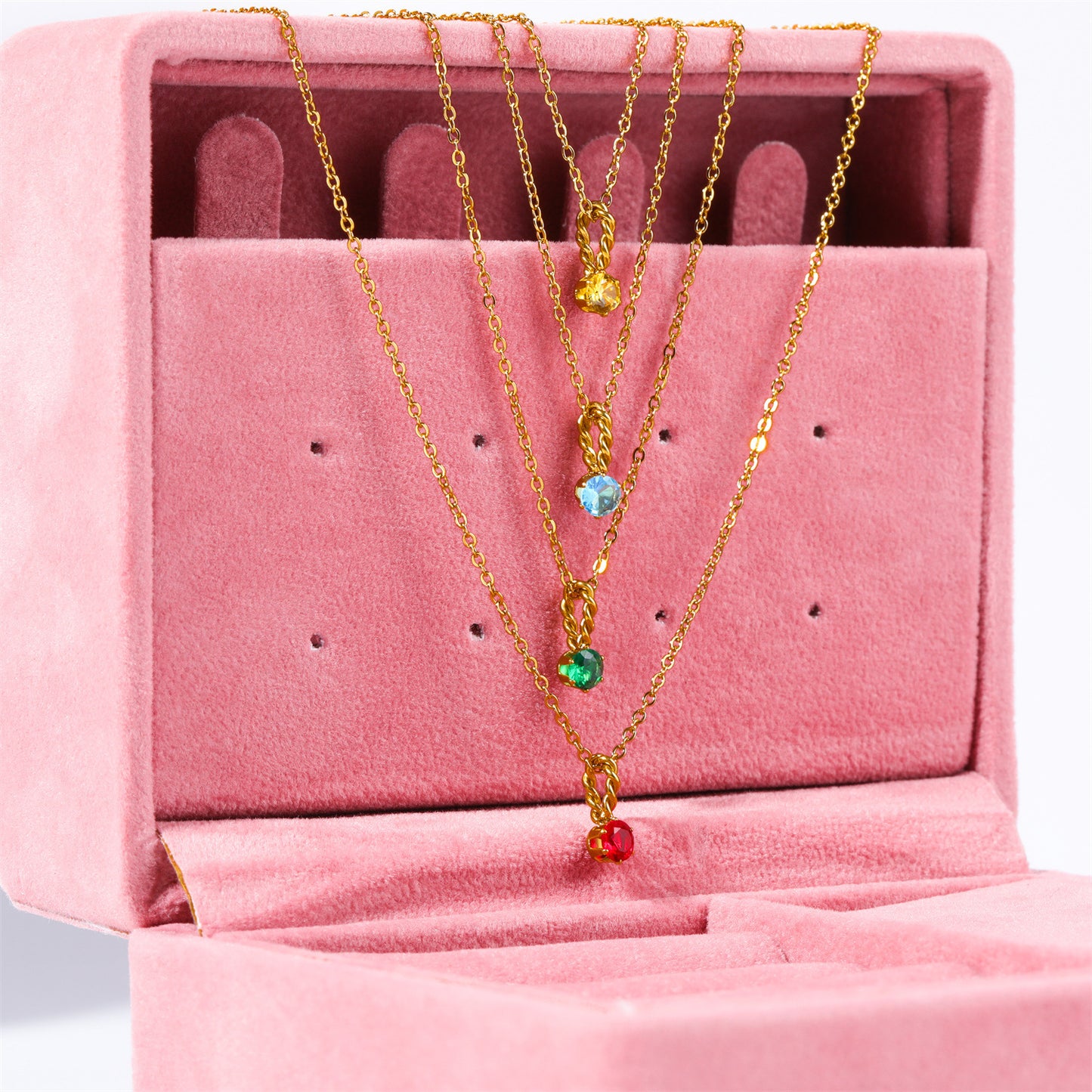 Zodiac Birthstone Necklace, Round Pendant with Colored Zirconia, Copper and Zirconia, 14k Gold Plated