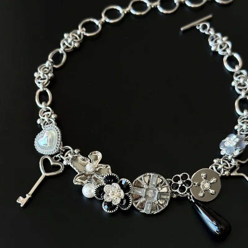 Flower Shape Vintage Metal Choker Titanium Steel Handmade Necklace Choker for Women and Girls