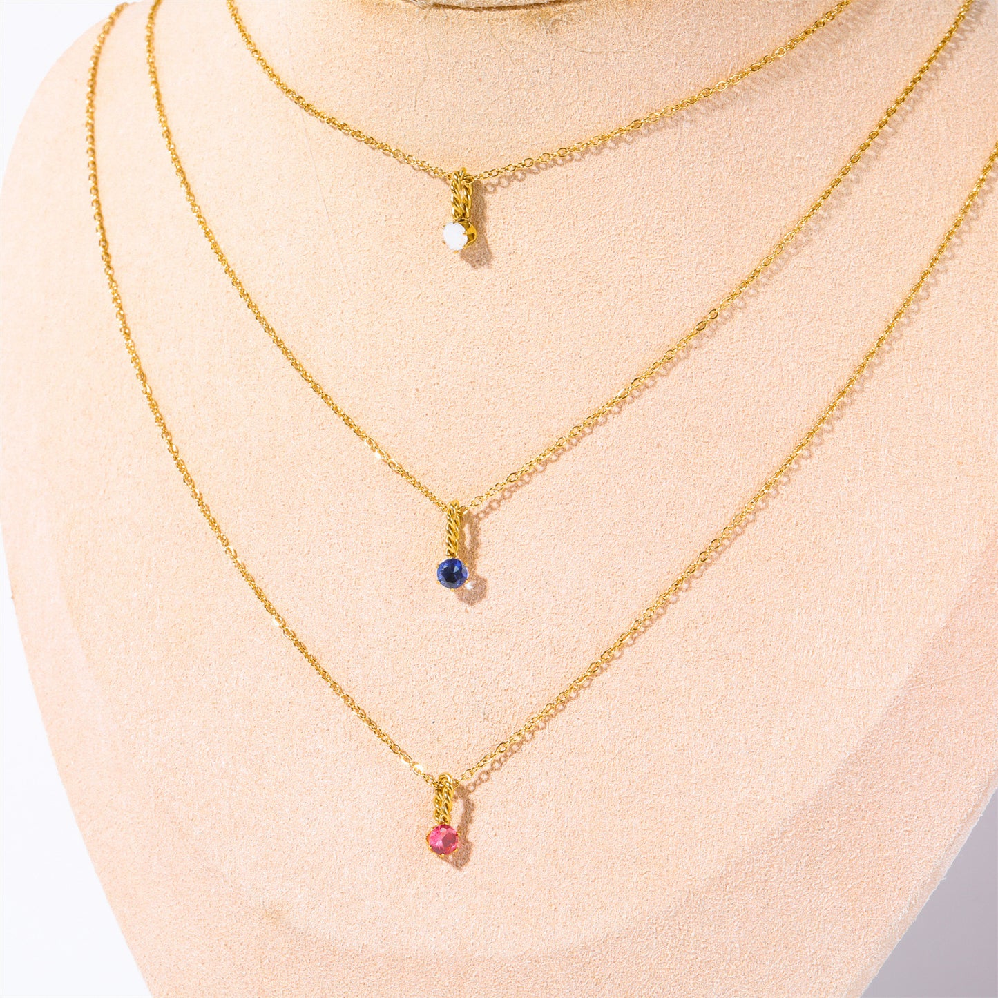 Zodiac Birthstone Necklace, Round Pendant with Colored Zirconia, Copper and Zirconia, 14k Gold Plated