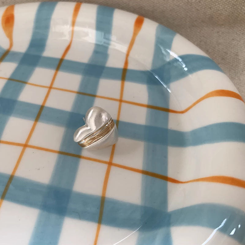 Retro Silvery Love Heart Shaped Stud Earrings Normcore Style,Wire Wound Earrings,Women Fashion Girl Bridal Jewelry