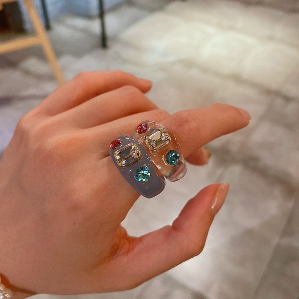 Crystal Stylish Stacking Rings, Transparent Colored Acrylic Jelly Ring, for Women and Girls