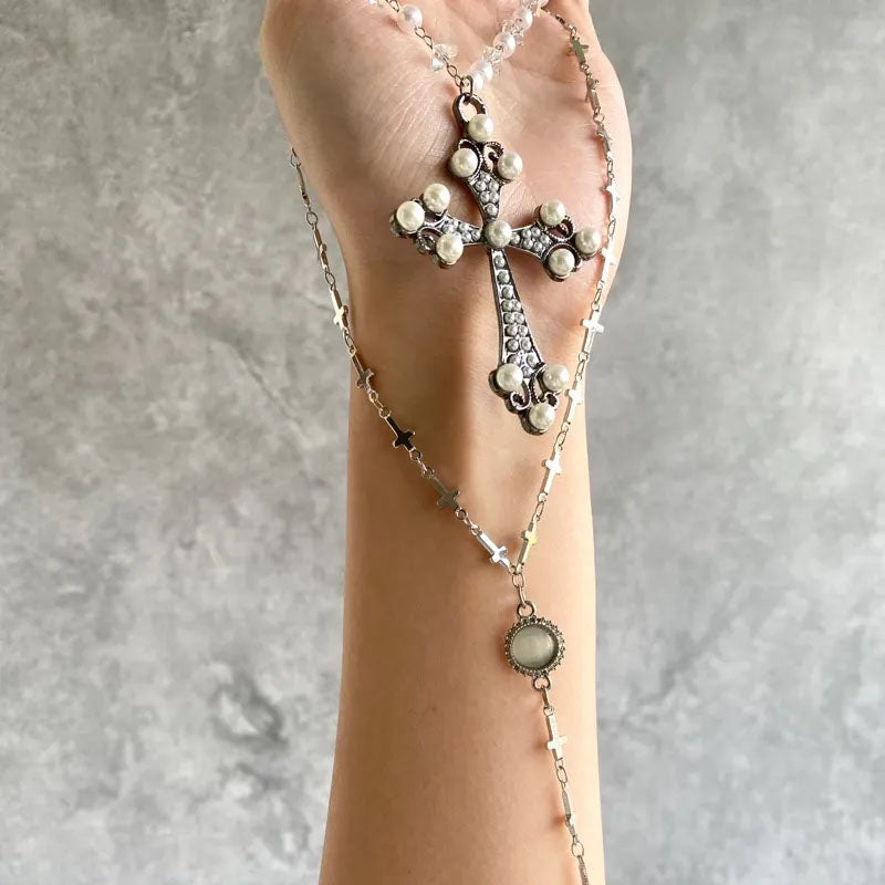 Y2k Cross double layered long necklace with cat's eyes and agate accents,Trendy Zircon Black Beads Necklace,Long Pendant Jewelry Necklaces,Cross Sexy Collarbone Multilayer Necklaces for Women