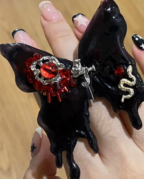 Cyber Punk Vintage Butterfly Drip Glue Ring, Y2K accessory, Perfect Unique Gift for Woman