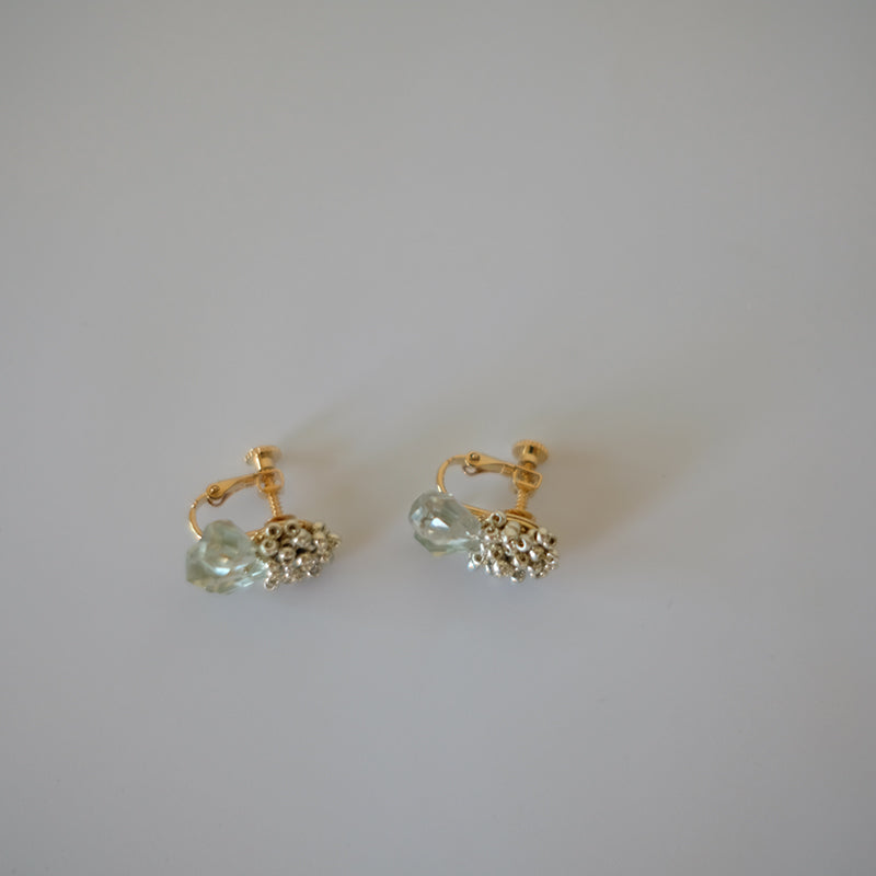 MoJone Unique Flower Shape Elegant Amethyst and Green Crystal Earrings, Clips Earring Choice