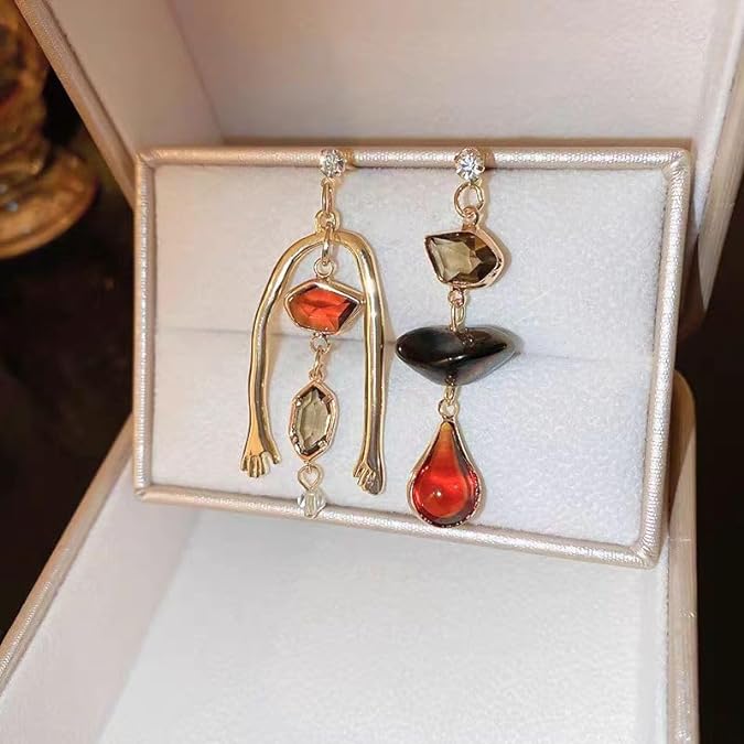 French Vintage Niche Design Cold Wind Asymmetric Zirconia Earrings, Literature Advanced Unique Temperament Earrings for Women