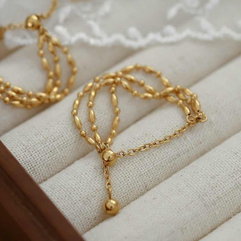 MoJone Adjustable Chain Ring, Gold Rice Grain Shape, French Chic for Female