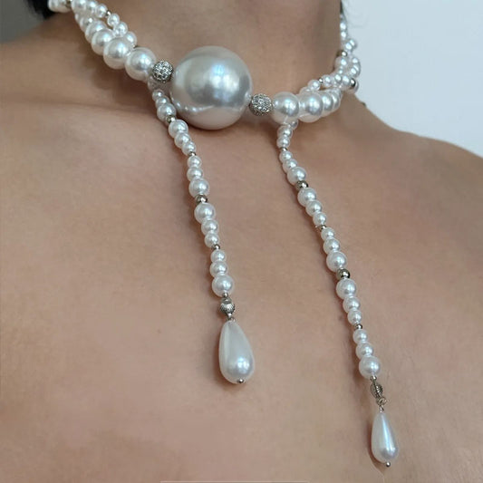 Retro Long Pearl Necklace for Costume Party Jewelry Perfect for Special Occasions