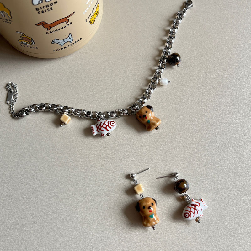 Titanium Steel Bracelet,925 Silver Animal Stud Earrings for Women Hypoallergenic Cute Puppy Fish Ear Studs,for Teens Girls Animal Earring Studs Jewelry Gifts