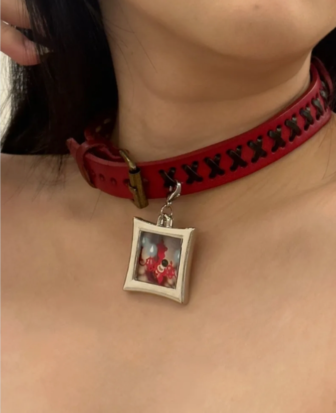 Cyber Punk Vintage Belt Square Choker, Red Leather Belt choker,Y2KAccessories, Perfect Unique Handmade Gift