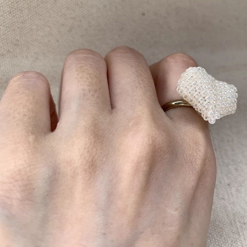 Sweet French Design Bead Woven Heart Shape Earrings,Bead Rings,Adjustable Rings Jewelry Earrings High End Minimalist Pearl Earrings Luxury Temperament Women Earrings