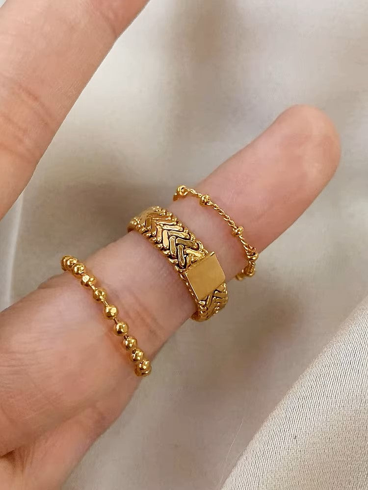 MoJone Vintage Snake Bone 18K Gold-Plated Ring, Soft Chain Ring, for Female