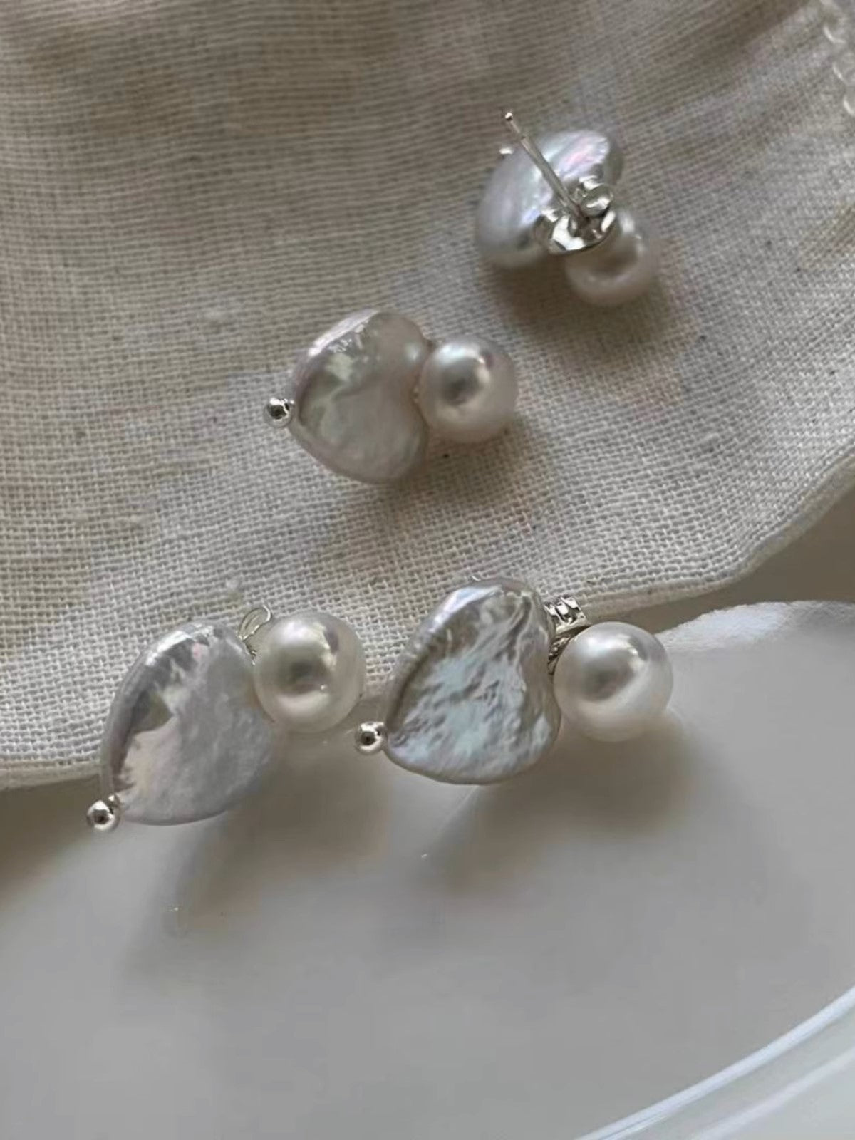 Heart-shaped Baroque Freshwater Pearl Earrings, 925 Sterling Siver, Adorable Accessory for Women