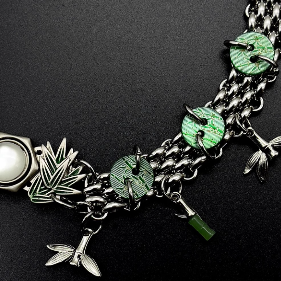 Niche "Bamboo" Button Choker Titanium Steel Chinese Punk Neck Chain Necklace