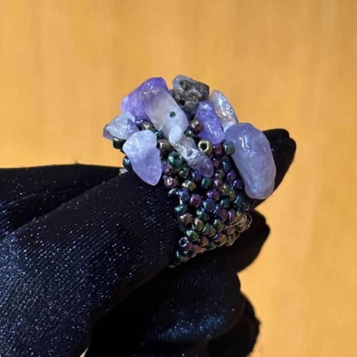 Hand-knitted Natural Small stones Vintage Beaded Bead Ring