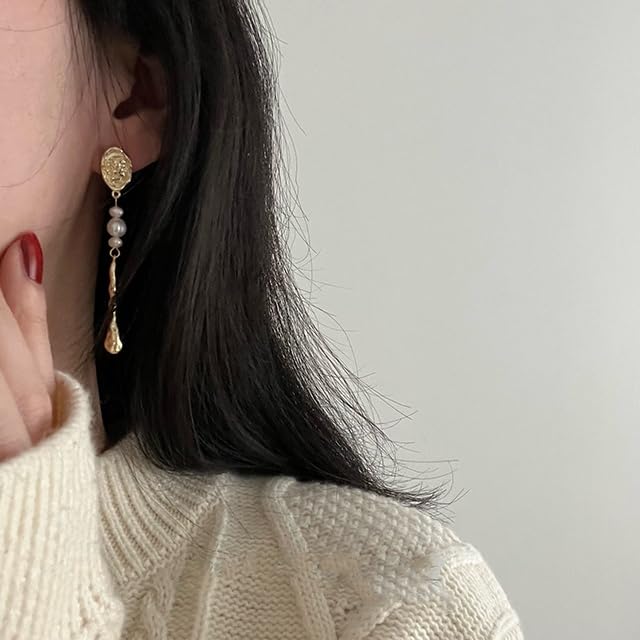 Freshwater Pearl Drop Earrings, Gold Plated Settings, Long Drop Design for Women