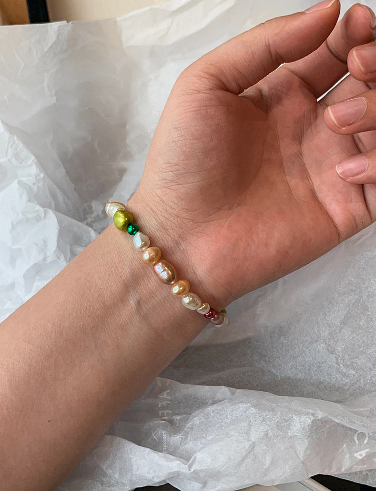 Fresh water pearl baroque Jewelry set with rainbow colors shaded ombre gradient style