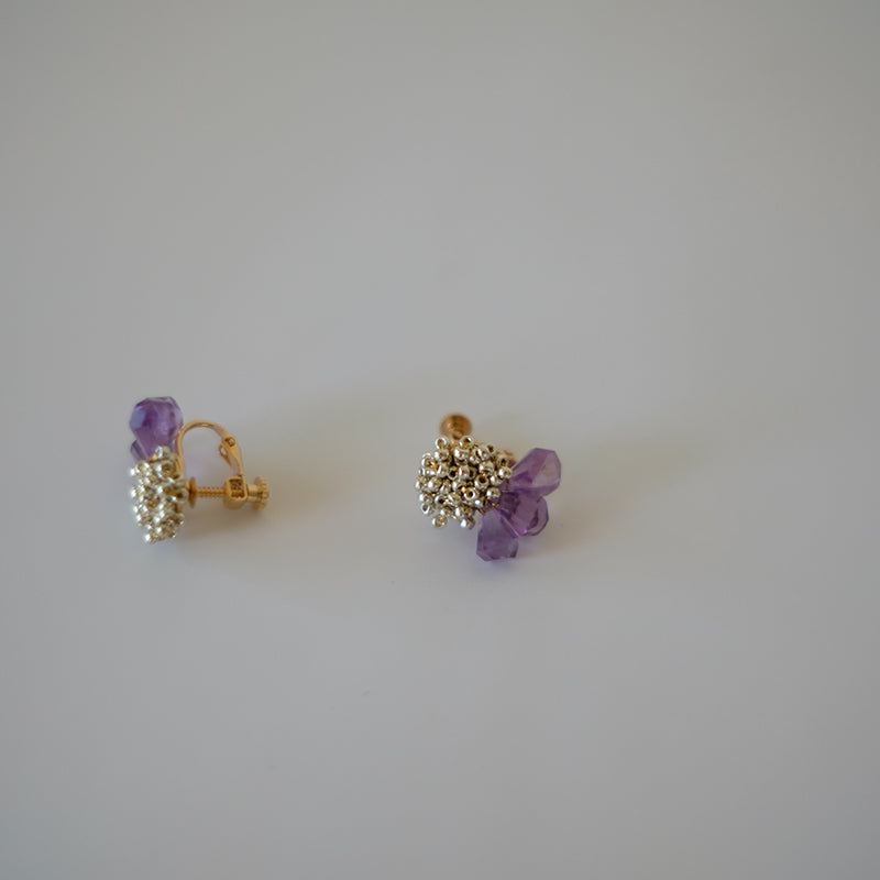 MoJone Unique Flower Shape Elegant Amethyst and Green Crystal Earrings, Clips Earring Choice