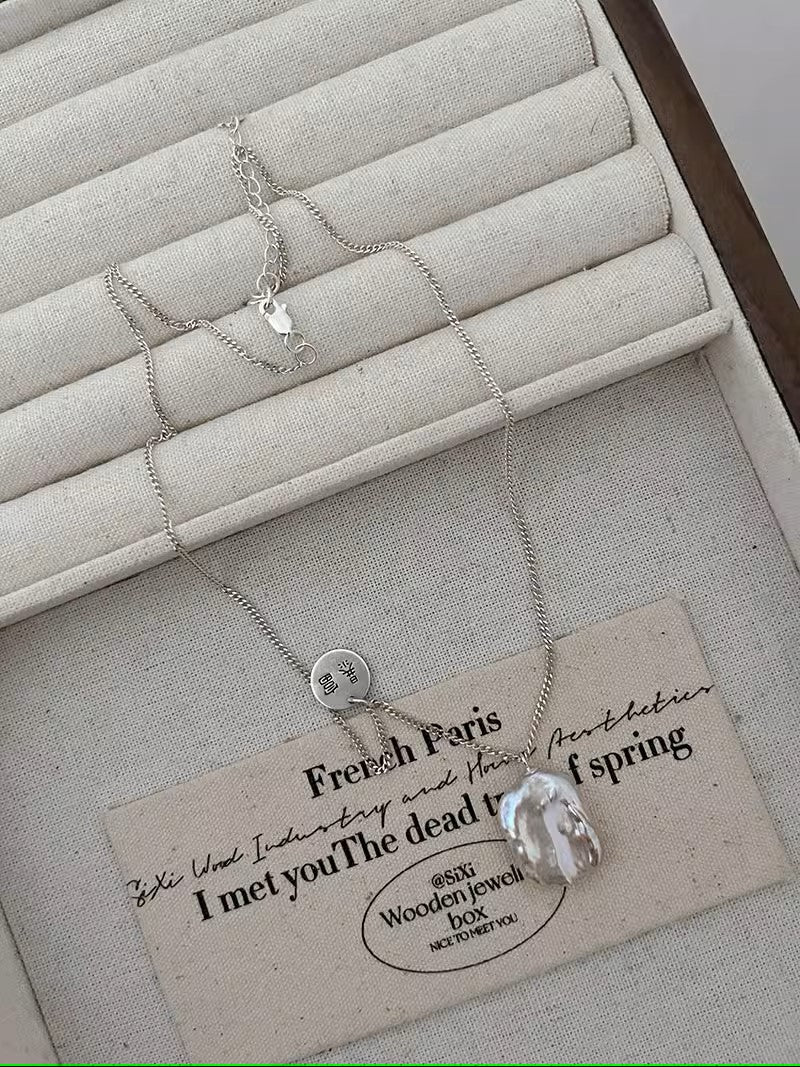 925 Sterling Silver Baroque Freshwater Grey Pearl Necklace, Women's Exquisite Neck Adornment