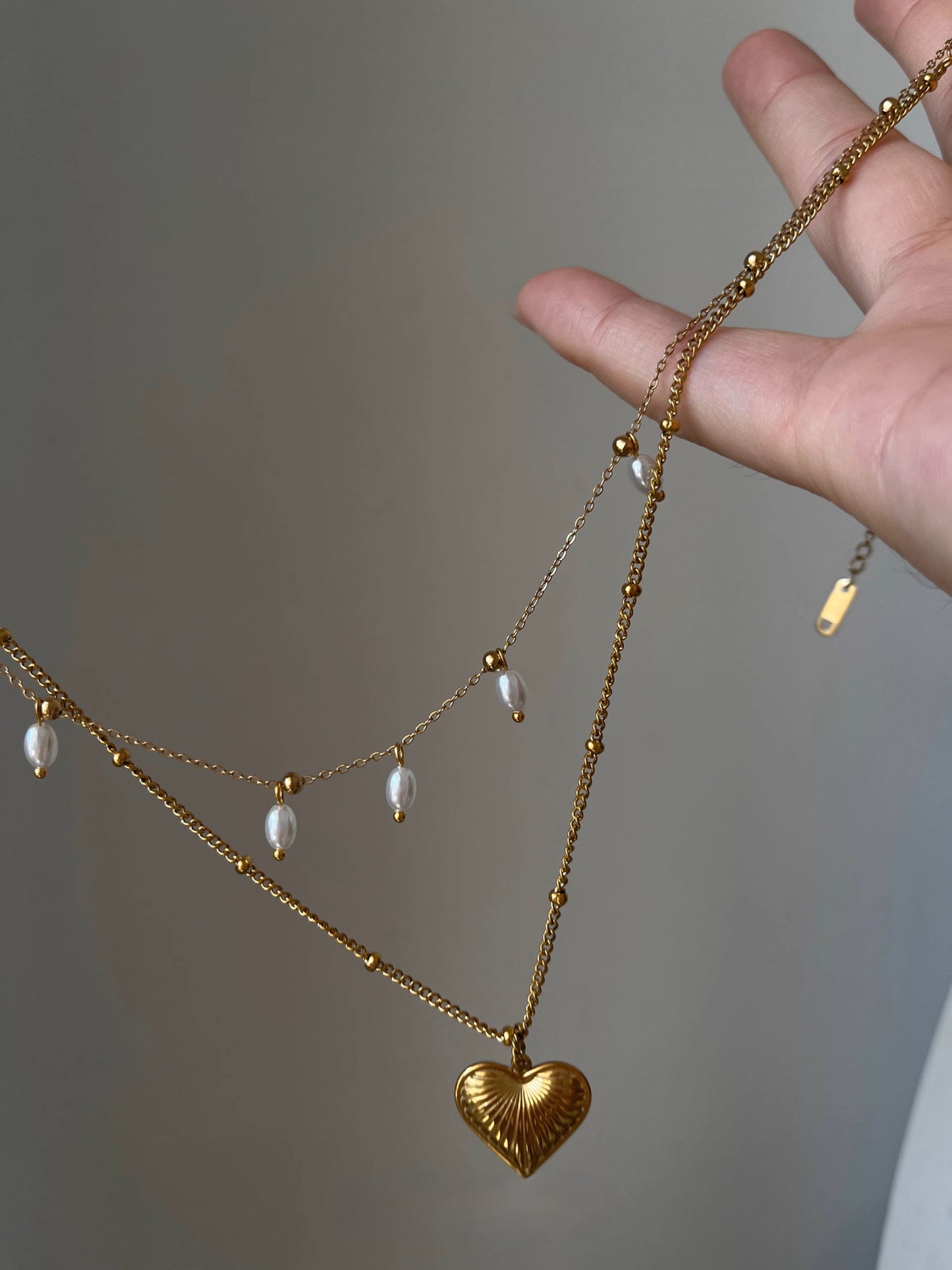 Vintage French Chic Delicate Pearl Heart-shaped Titanium Steel Layered Necklace