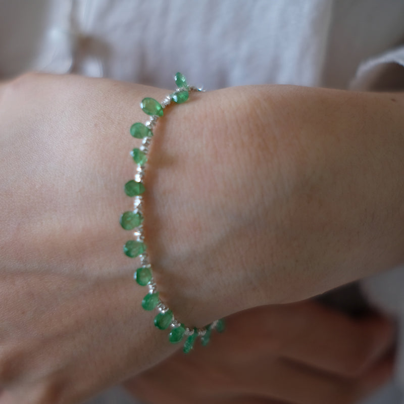 MoJone Handmade Original Emerald Sterling Silver Bracelt,Energy Stone,Perfect Gift for Woman