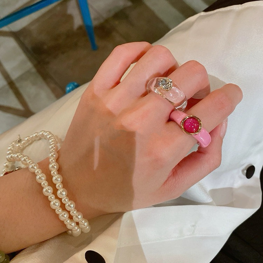 Crystal Stylish Stacking Rings, Transparent Colored Acrylic Jelly Ring, for Women and Girls