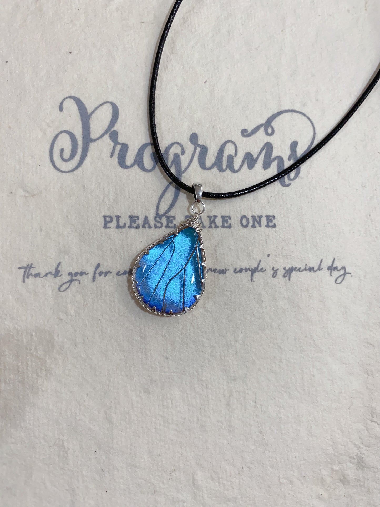 Handcrafted Sapphire Butterfly Wing Pendant,  Blue Waterdrop Choker Necklace
