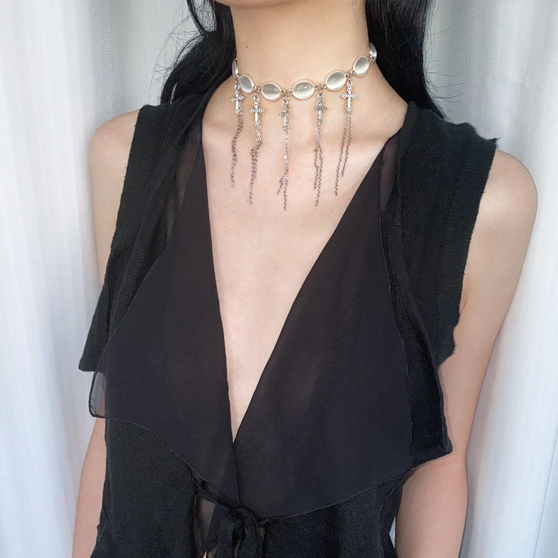 Y2k Bling Choker Necklace Fringe Tassel Chain Dainty Party Prom Necklace Jewelry for Women