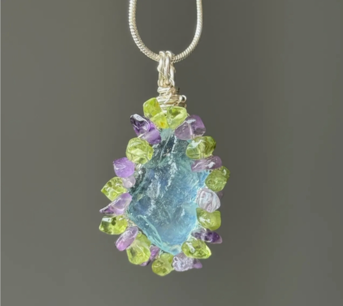 Handmade Irregular-shaped colorful crystal pendant necklace, Magic Natural Stone and Silver-plated Necklace