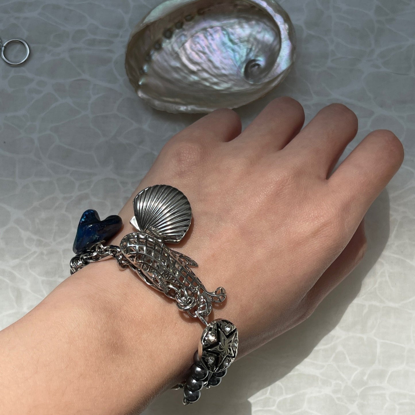 Handcrafted niche Baroque Punk  ocean mother-of-pearl bracelet