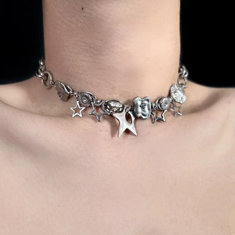 Vintage Y2k Necklace Star Pendant Choker Titanium Steel Handmade Necklace Choker for Girls Women