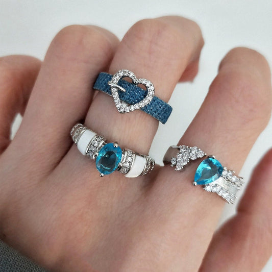 Aquamarine Drop Ring, Vintage-inspired Topaz, Women's Silk Satin Index Finger Ring