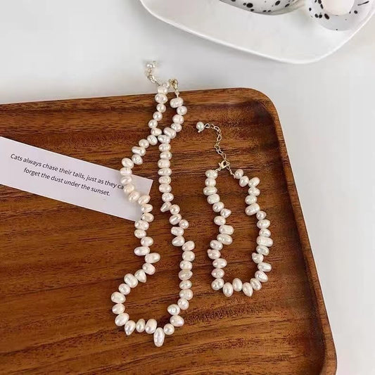 Natural Pearl Necklace and Bracelet Set, Irregular Shaped,18K Gold-Plated, Elegant Handcrafted Jewelry set for Women, Ideal Gift with box packaging, Daily Wear and Special Occasions