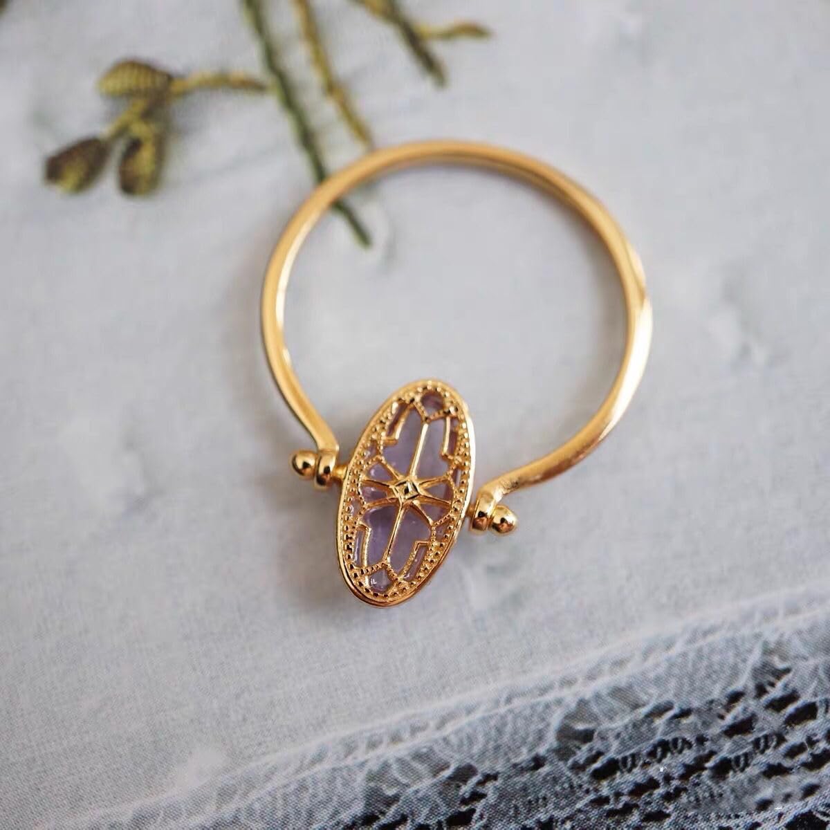 Amethyst Oval Ring Set in Gold and Purple color Design Amethyst Gemstone Ring,Reversible ring, Two ways to wear, Jewelry for Women