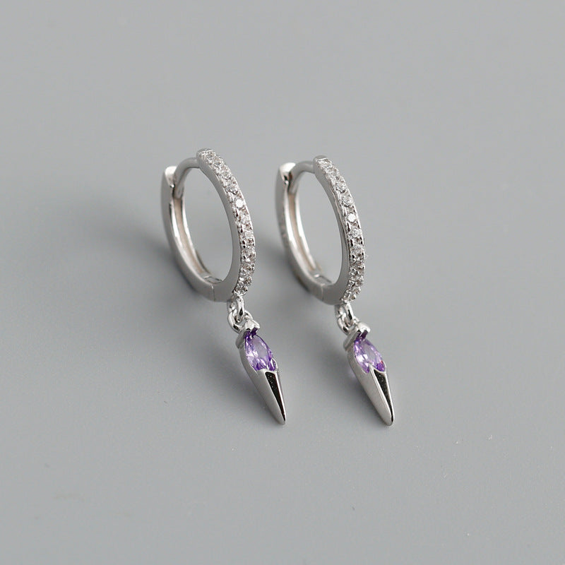 Elegant s925 Sterling Silver Hoop Earrings with Marquise Gemstones & Diamond Accents