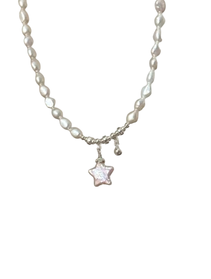 Delicate Sterling Silver Baroque Pearl Necklace with Star Charm – Elegant Fashion Accessory