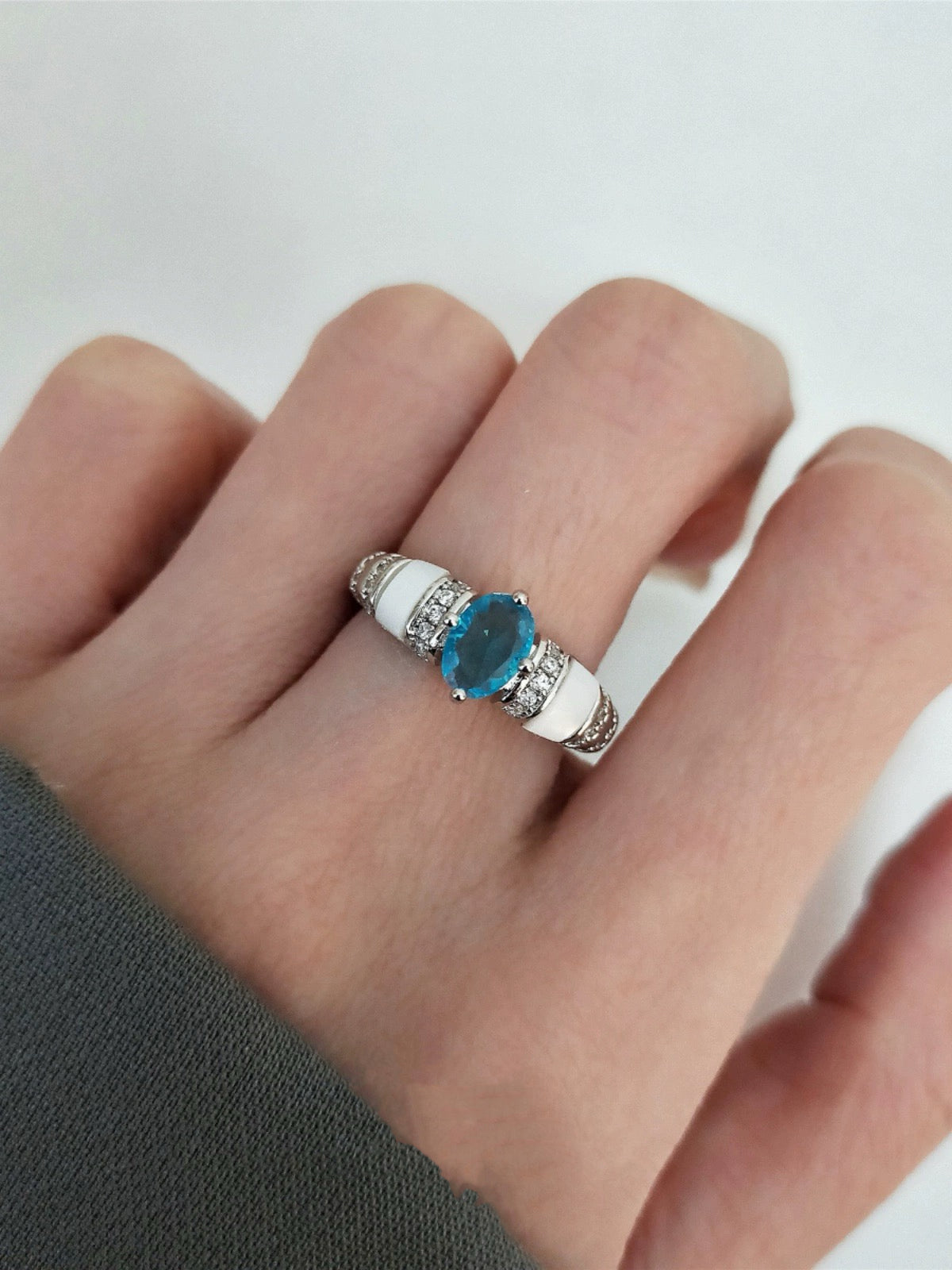 Aquamarine Drop Ring, Vintage-inspired Topaz, Women's Silk Satin Index Finger Ring